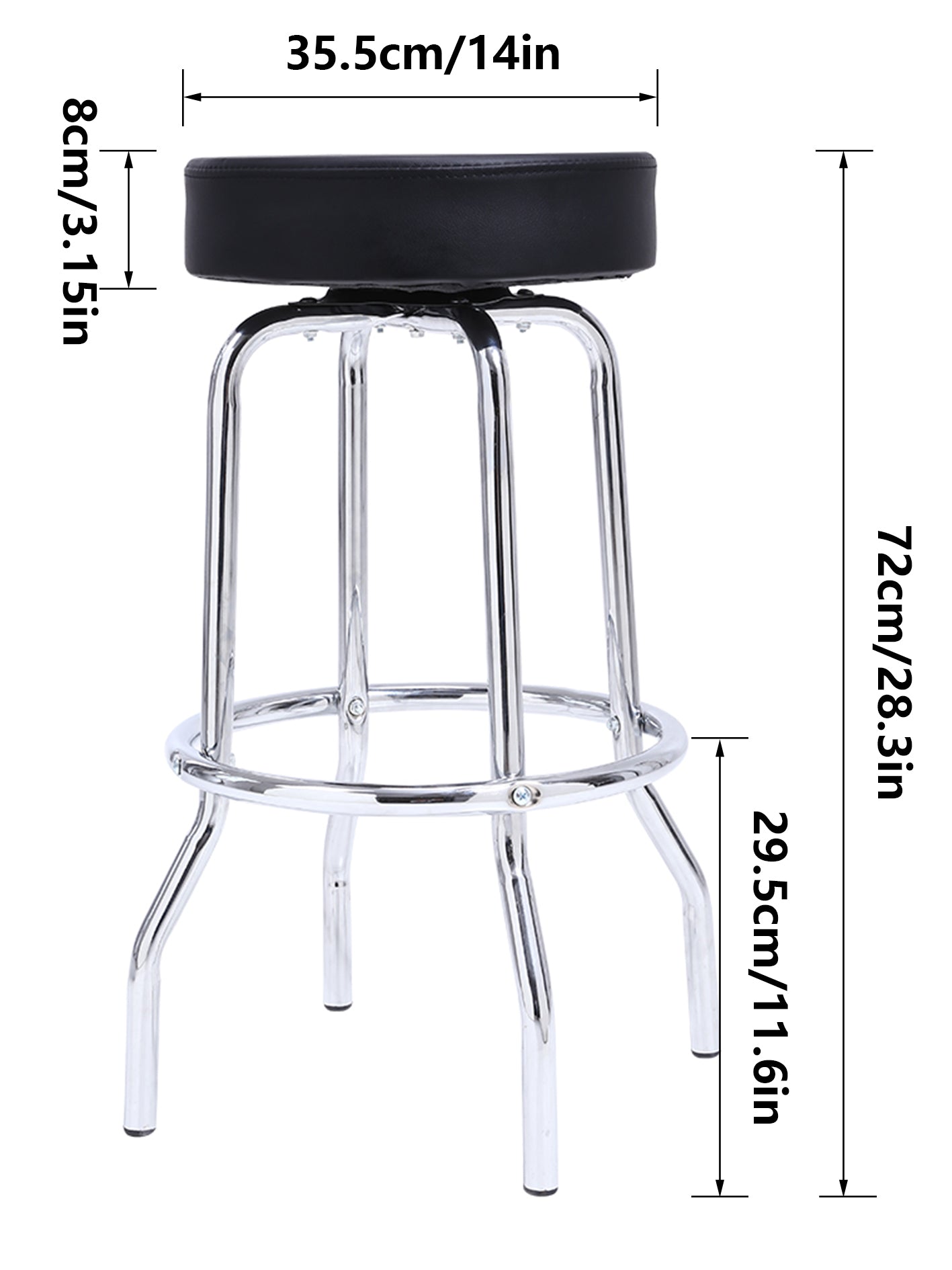 KKTONER Round Swivel Bar Stool PU Leather with Circular Metal Footrest Black