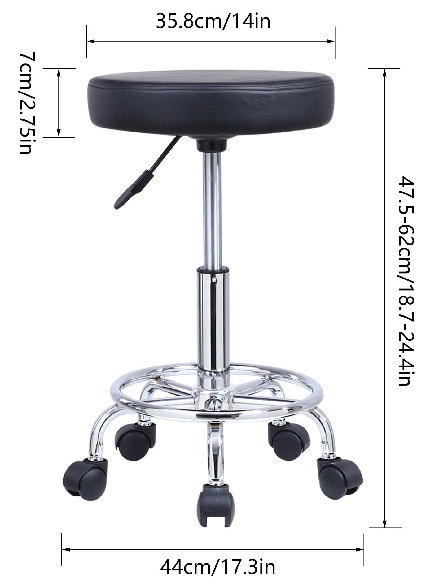 KKTONER PU Leather Round Rolling Stool with Foot Rest Swivel Height Adjustment Tattoo Stools Black