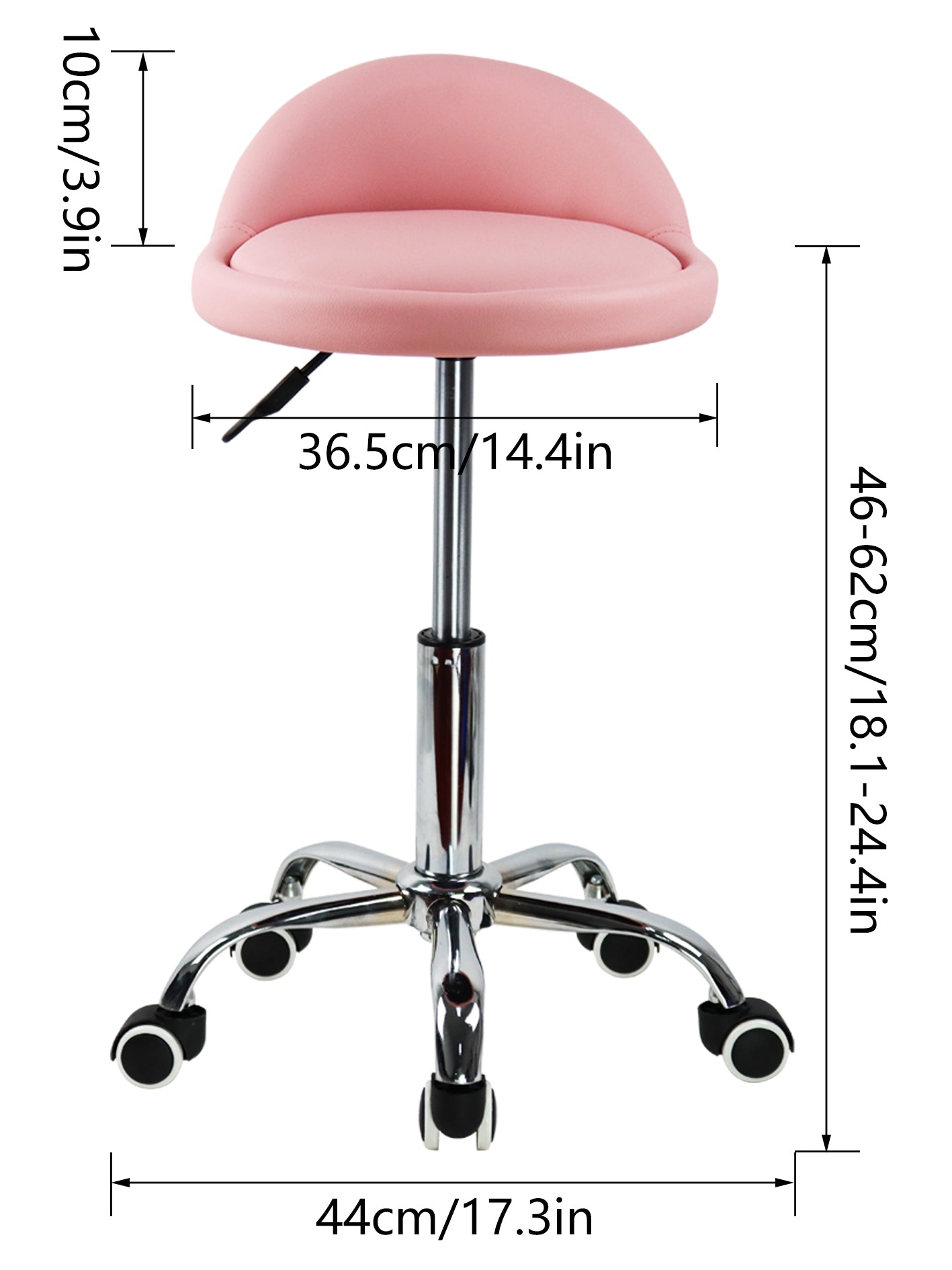 KKTONER PU Leather Rolling Stool with Low Backrest Desk Chair Home Office stool PINK