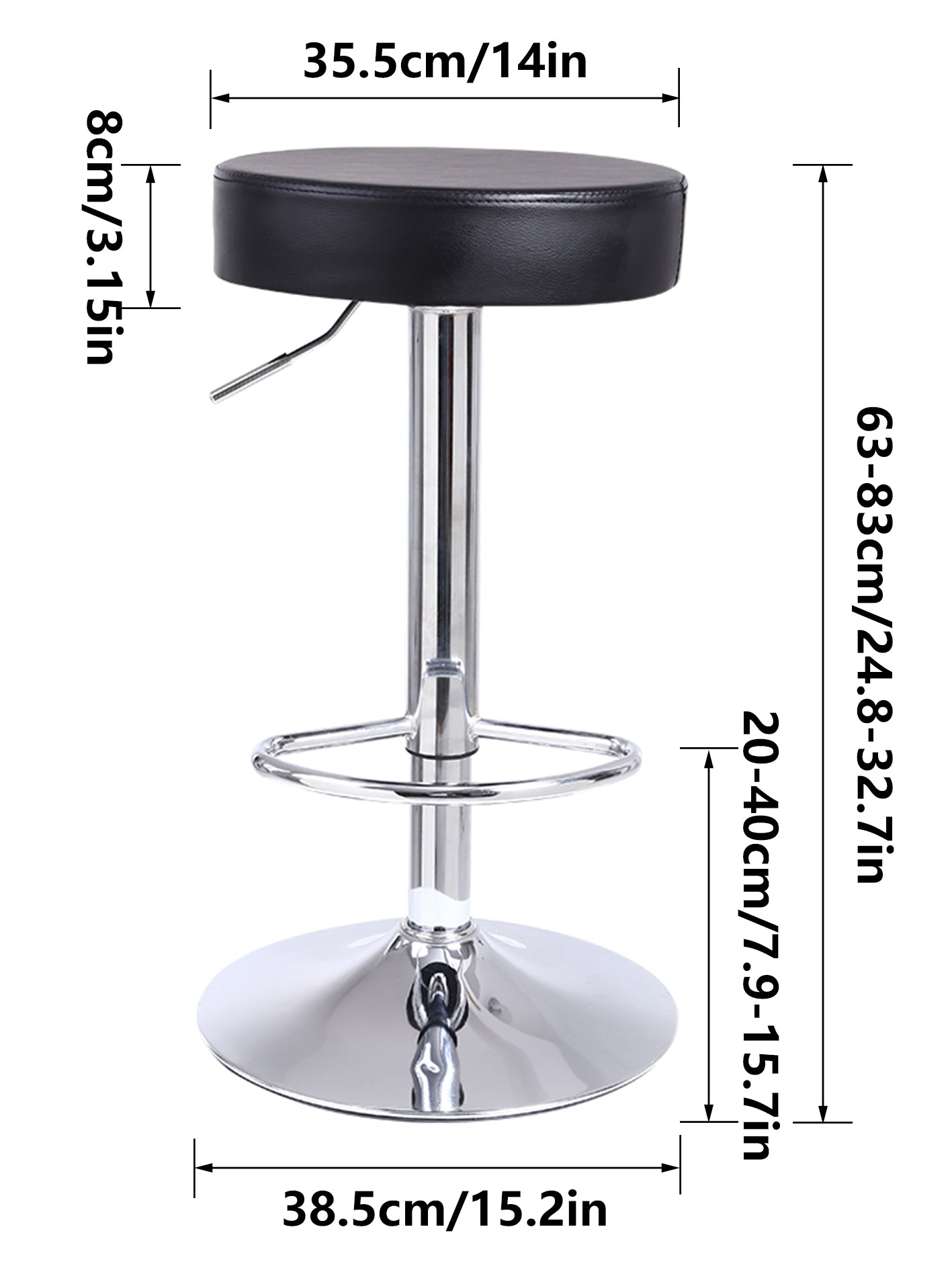 KKTONER PU Leather Height Adjustable Round Bar Stool with Footrest Black