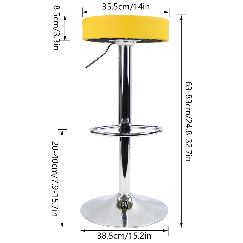 KKTONER PU Leather Height Adjustable Round Bar Stool with Footrest Yellow