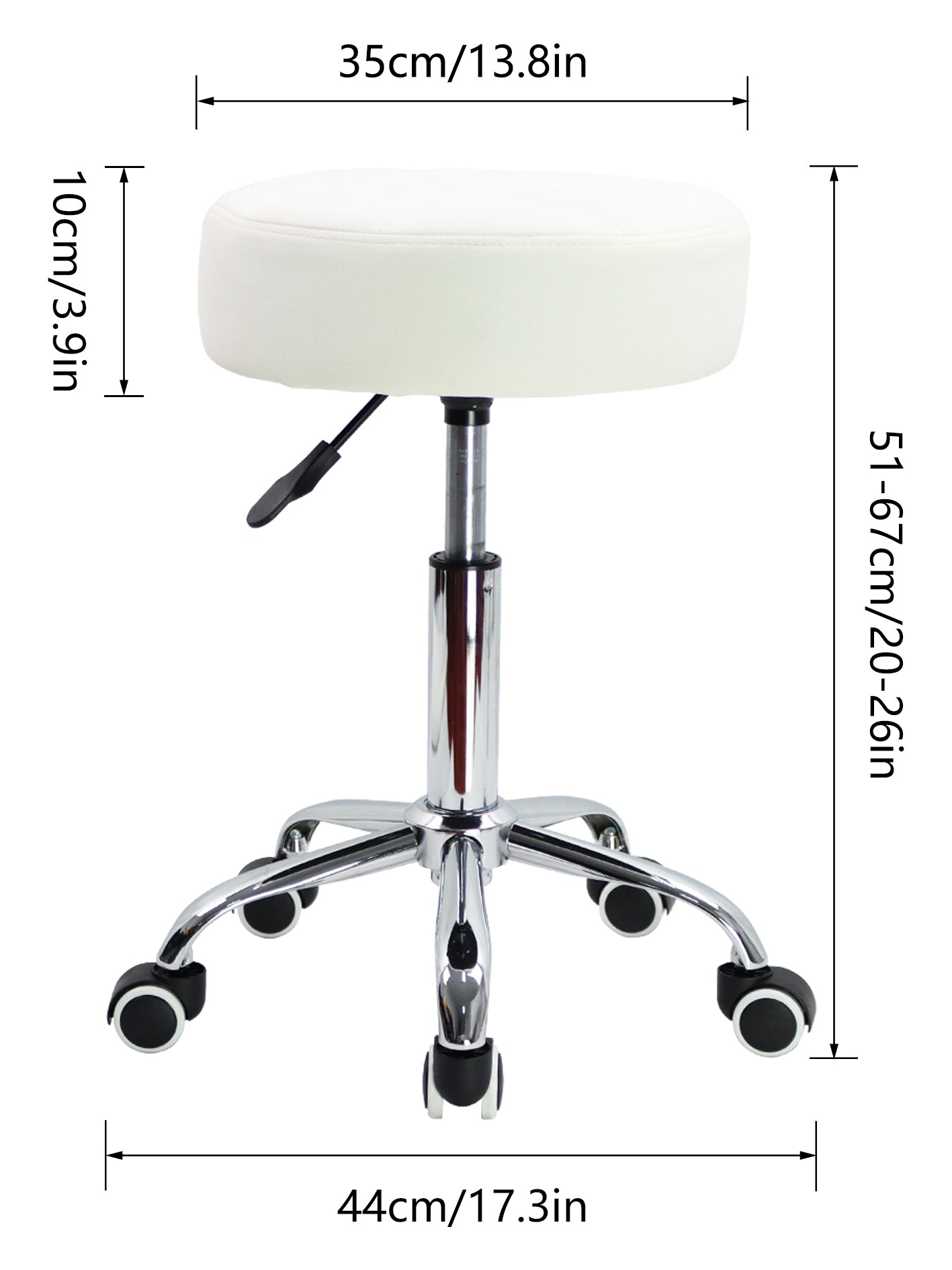 KKTONER Round Rolling Stool PU Leather Height Adjustable Swivel Salon Stools with Wheels White