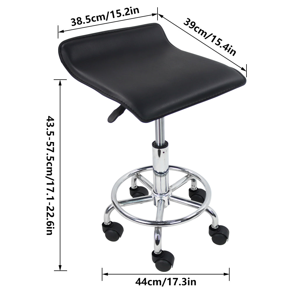 KKTONER Square Rolling Stool PU Leather Height Adjustable Swivel Massage SPA Salon Stools Task Chair with Wheels Black