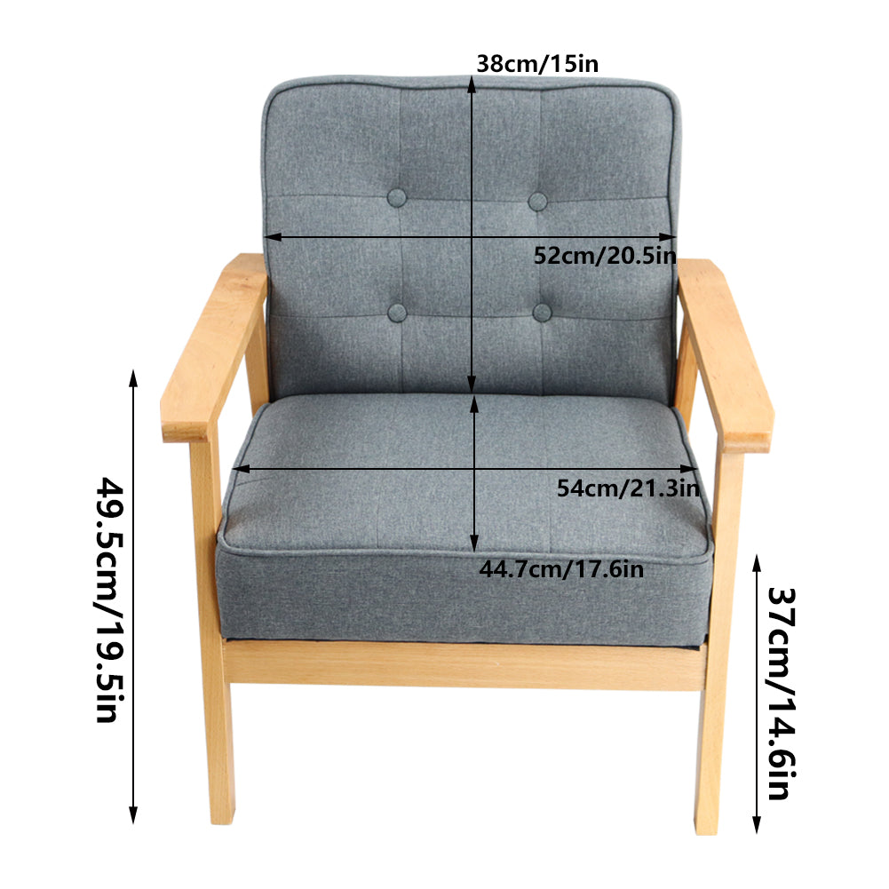 KKTONER Retro Sofa Chair with Armrest Mid-Century Lounge Fabric Sofa Wooden Balcony Chair Study Reception Bedroom Living room (Grey)