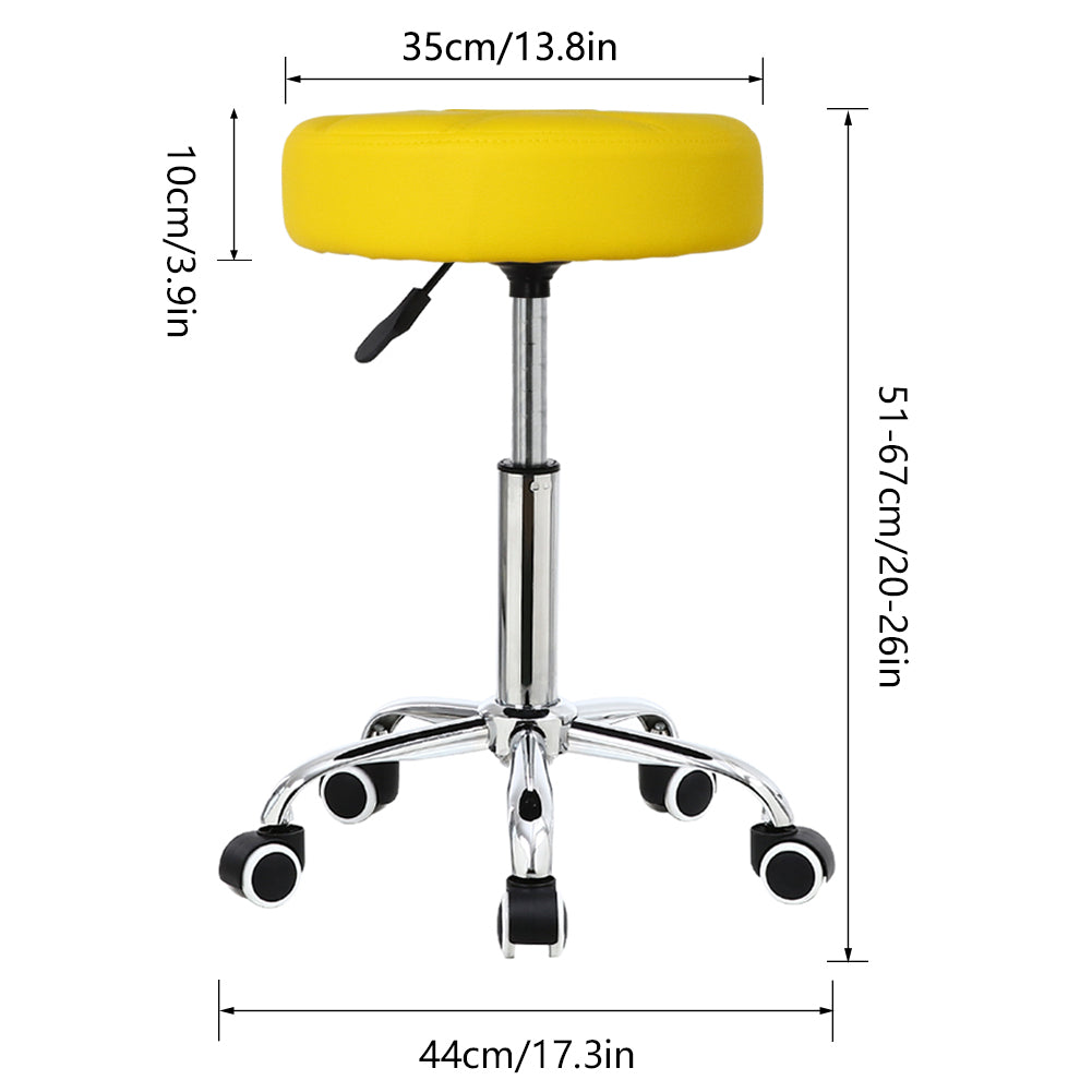 KKTONER Round Rolling Stool PU Leather Height Adjustable Swivel Drafting Salon Chair Yellow