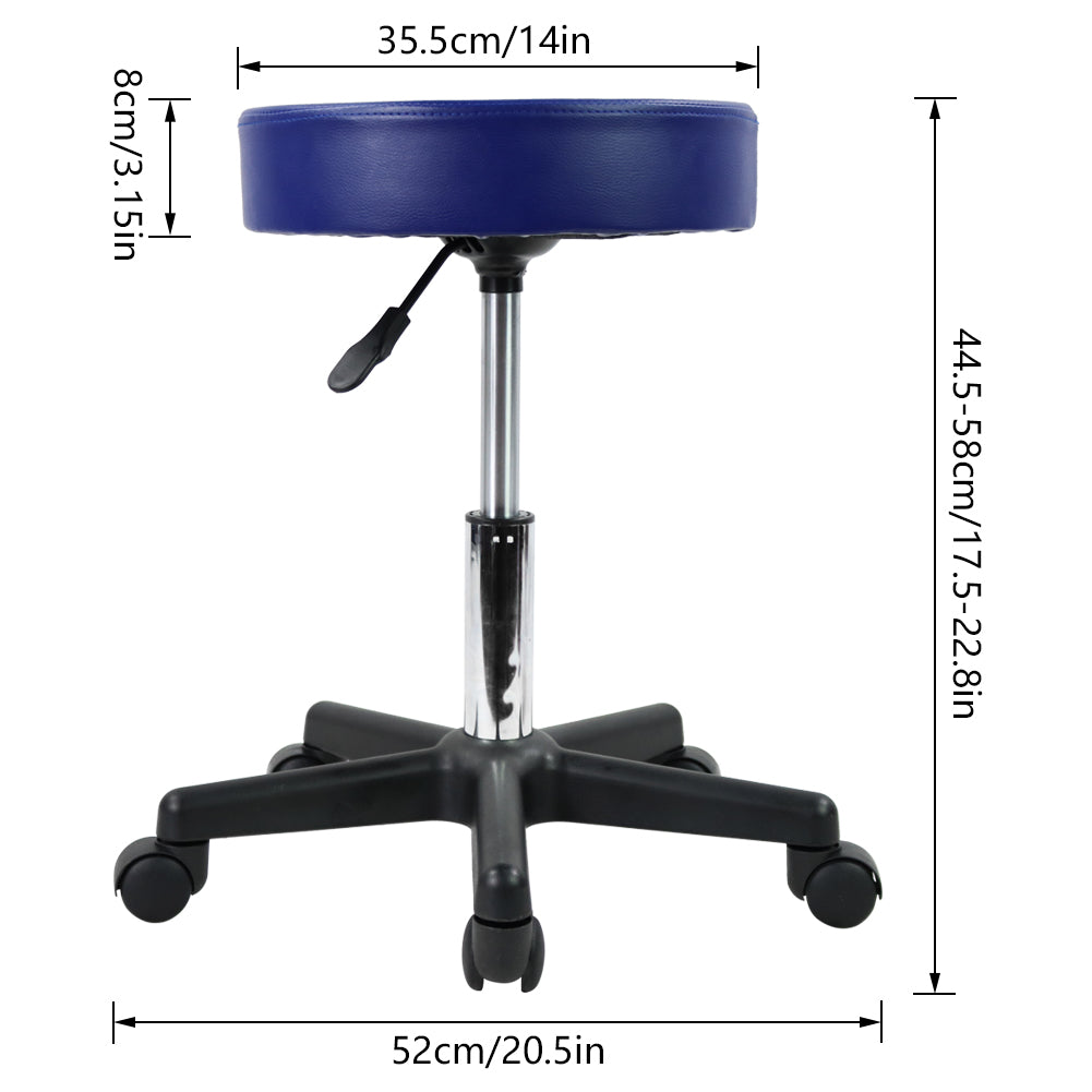 KKTONER Round Rolling Stool PU Leather Height Adjustable Swivel Work SPA Medical Salon Chair Blue