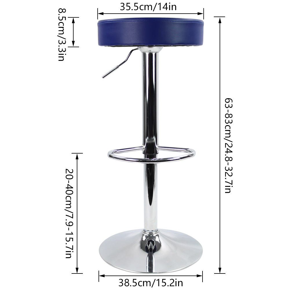 KKTONER PU Leather Height Adjustable Round Bar Stool with Footrest Blue