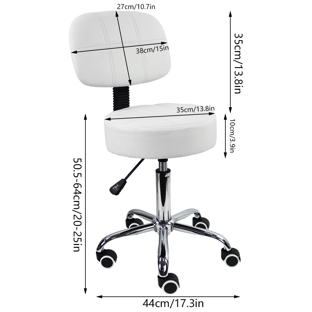 KKTONER Round Rolling Chair with Back PU Leather Height Adjustable Swivel Drafting Salon Stools White