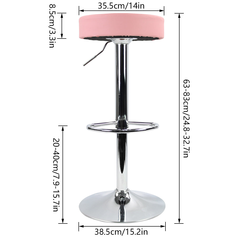 KKTONER PU Leather Height Adjustable Round Bar Stool with Footrest Pink