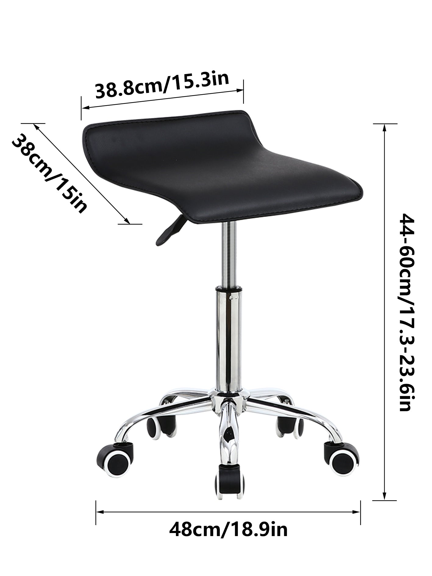 KKTONER Square Rolling Stool PU Leather Height Adjustable Swivel Massage SPA Salon Stools Task Chair with Wheels Black