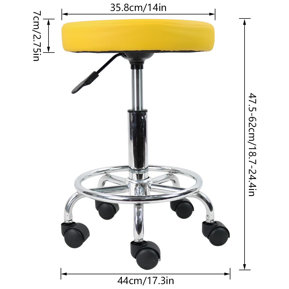 KKTONER PU Leather Round Rolling Stool with Foot Rest Swivel Height Adjustment Tattoo Stools Yellow