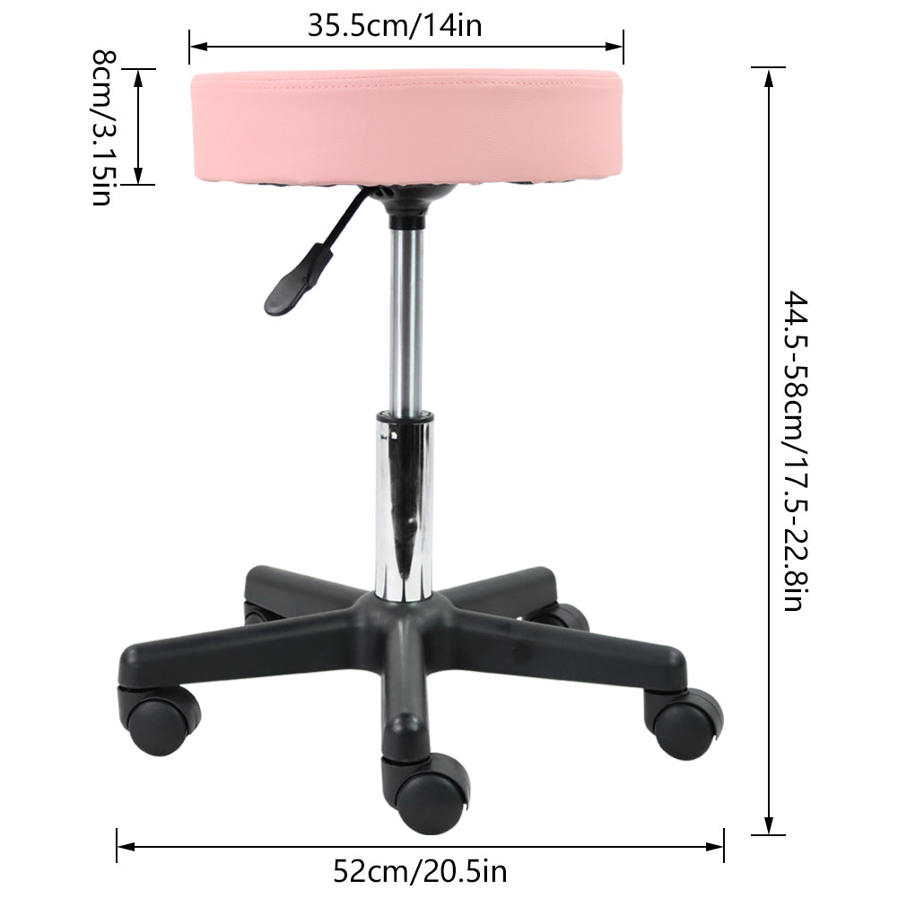 KKTONER Round Rolling Stool PU Leather Height Adjustable Swivel Work SPA Medical Salon Stool Pink