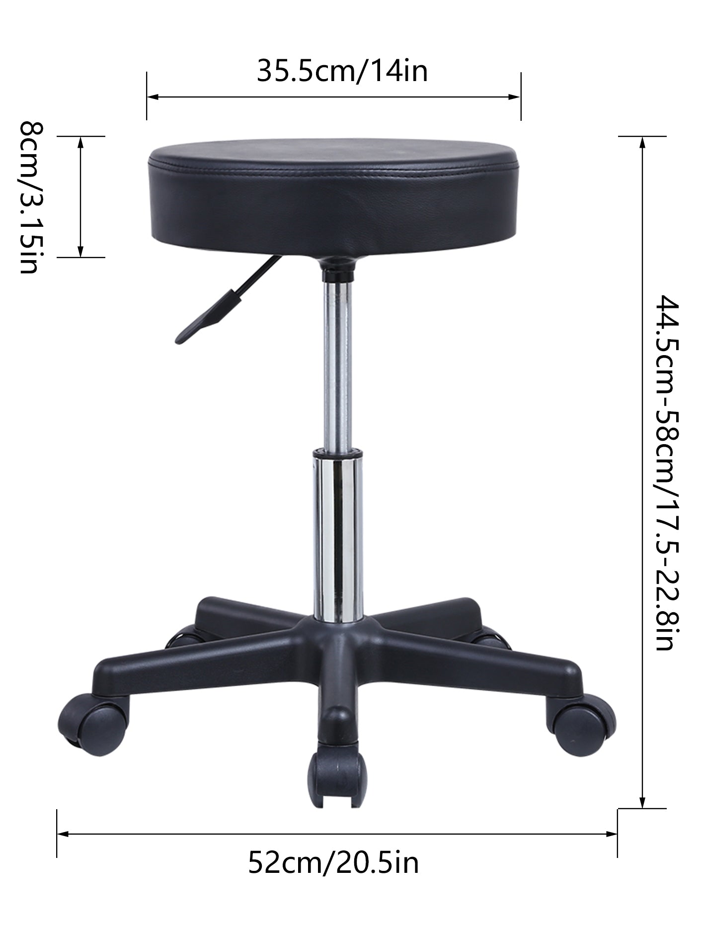 KKTONER Round Rolling Stool PU Leather Height Adjustable Swivel Work SPA Medical Salon Stool Black