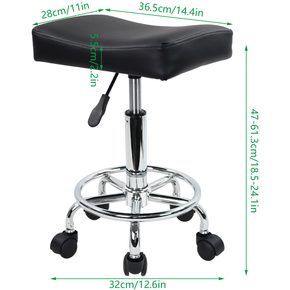 KKTONER Square Rolling Stool PU Leather Height Adjustable Swivel Massage SPA Salon Stools Task Chair with footrest Small (Black)