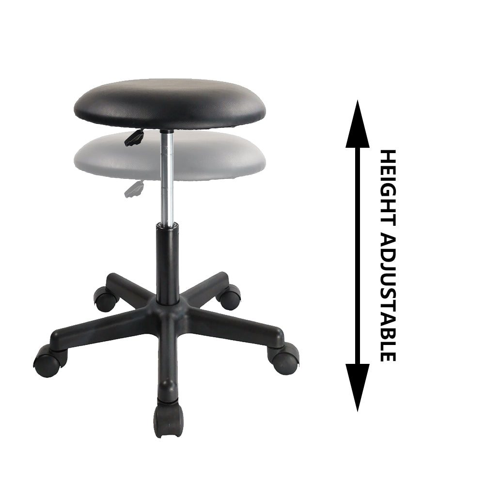 KKTONER 15 Inch PU Leather Swivel Rolling Stool Height Adjustable Stool with Wheels Black