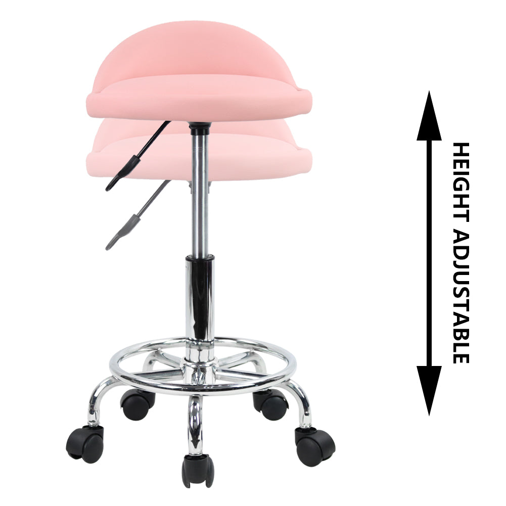 KKTONER PU Leather Rolling Stool with Low Backrest Desk Chair Home Office stool Pink