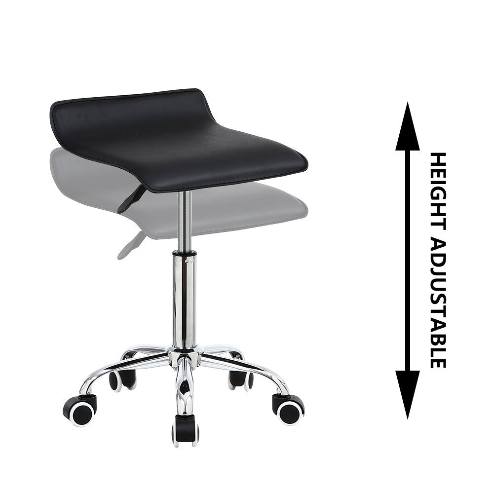 KKTONER Square Rolling Stool PU Leather Height Adjustable Swivel Massage SPA Salon Stools Task Chair with Wheels Black