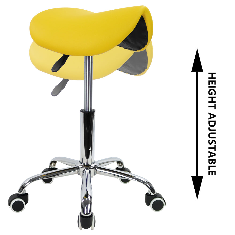 KKTONER  PU Leather Saddle Stool Height Adjustable Swivel Rolling Stool with Wheels Yellow