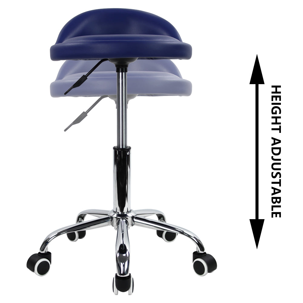 KKTONER PU Leather Rolling Stool with Low Backrest Desk Chair Home Office stool Blue