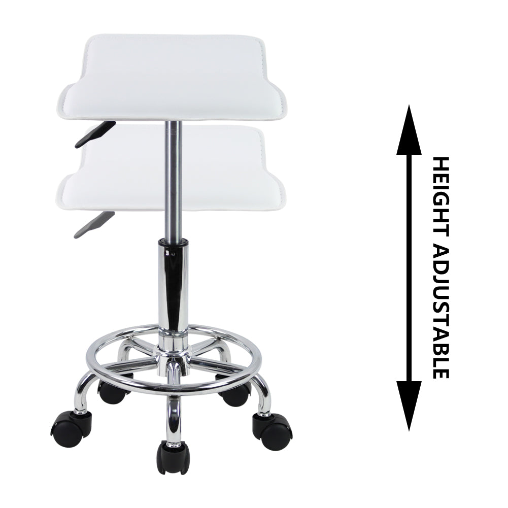 KKTONER Square Height Adjustable Rolling Stool with Foot Rest PU Leather Seat Spa Drafting Salon Tattoo Workstation Swivel Office Stools Small (White)