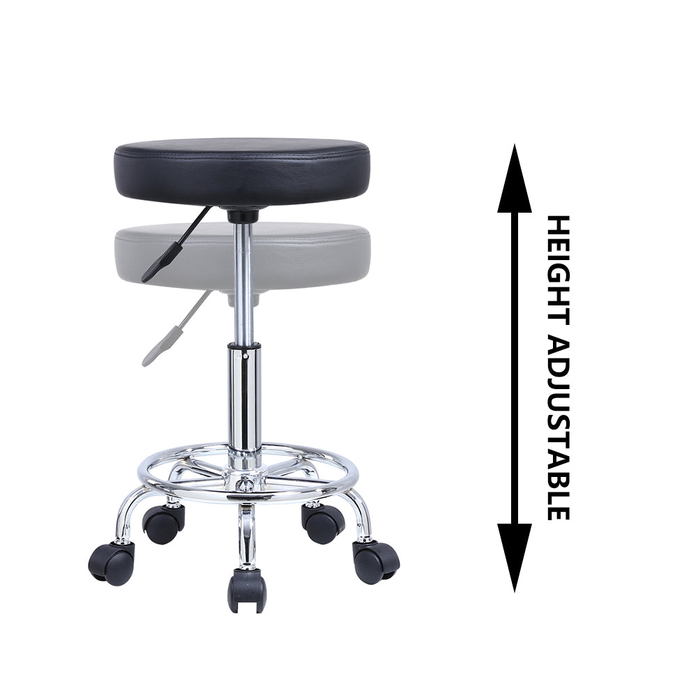 KKTONER PU Leather Round Rolling Stool with Foot Rest Swivel Height Adjustment Tattoo Stools Black