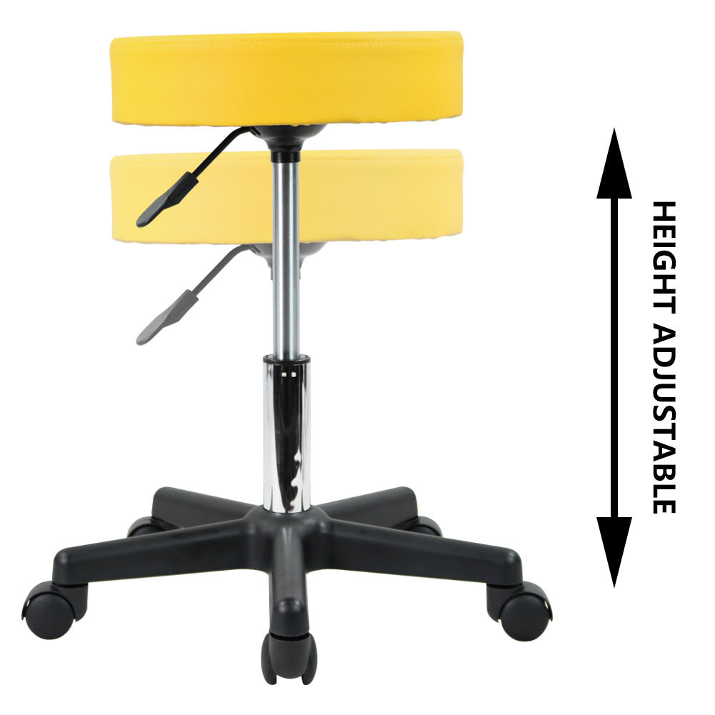 KKTONER Round Rolling Stool PU Leather Height Adjustable Swivel Work SPA Medical Salon Stool Yellow