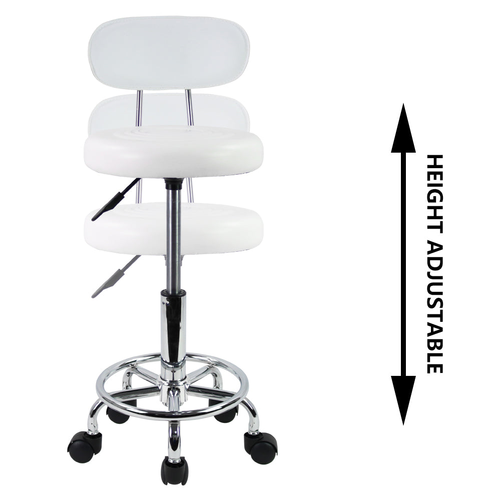 KKTONER Small PU Leather Modern Rolling Stool with Low Back Height Adjustable Work Salon Drafting Swivel Task Small Chair with Footrest (White)