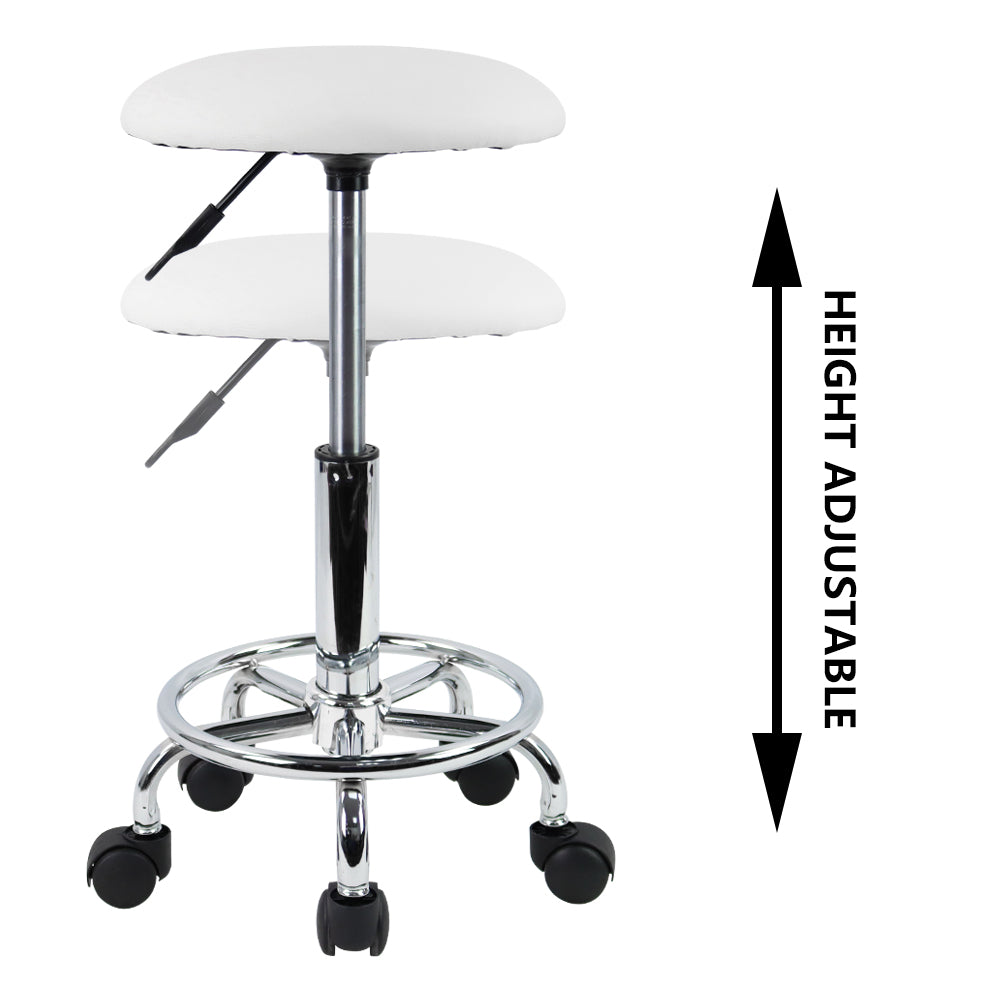 KKTONER Swivel Rolling Stool with Footrest Height Adjustable PU Leather Salon Vanity Spa Massage Office Stool Chair Small (White)