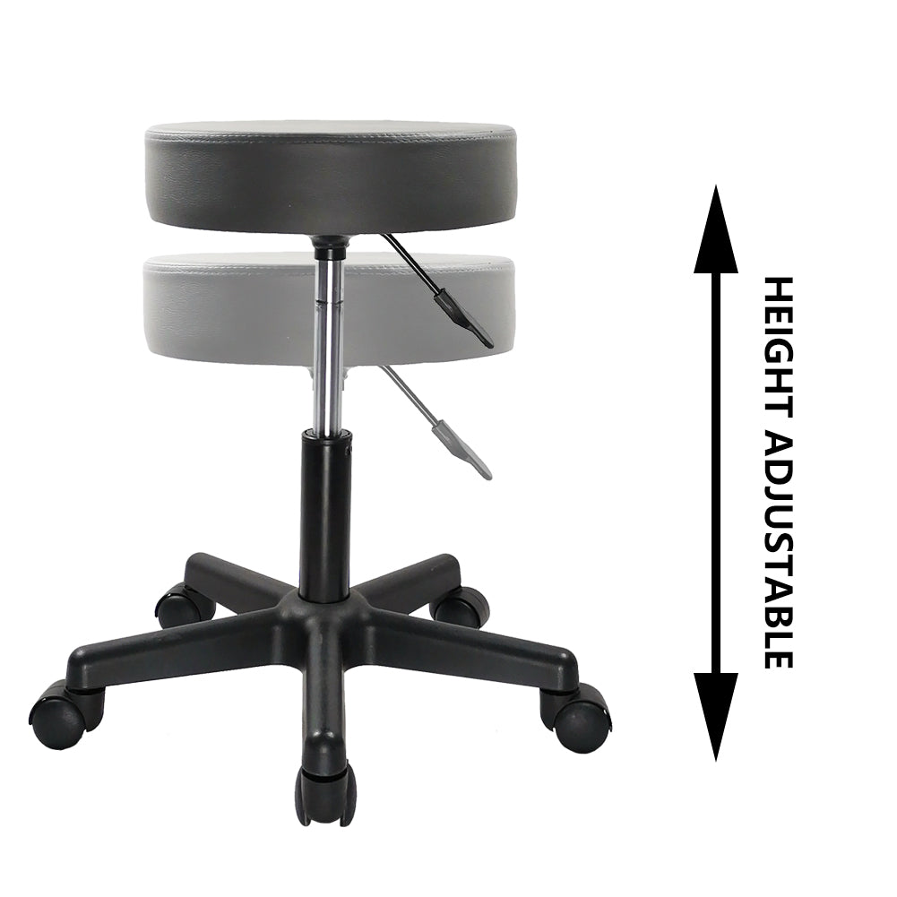 KKTONER Round Rolling Stool PU Leather Height Adjustable Swivel Work SPA Medical Salon Stool Grey