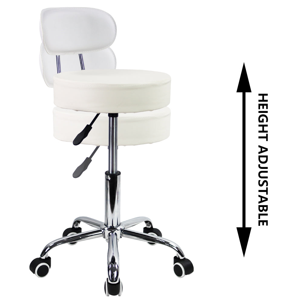 KKTONER PU Leather Counter Desk Chair Height Adjustable Swivel Stool Rolling Chair with Mid Back White