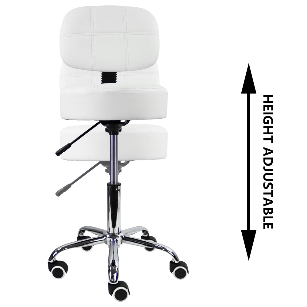 KKTONER Round Rolling Chair with Back PU Leather Height Adjustable Swivel Drafting Salon Stools White