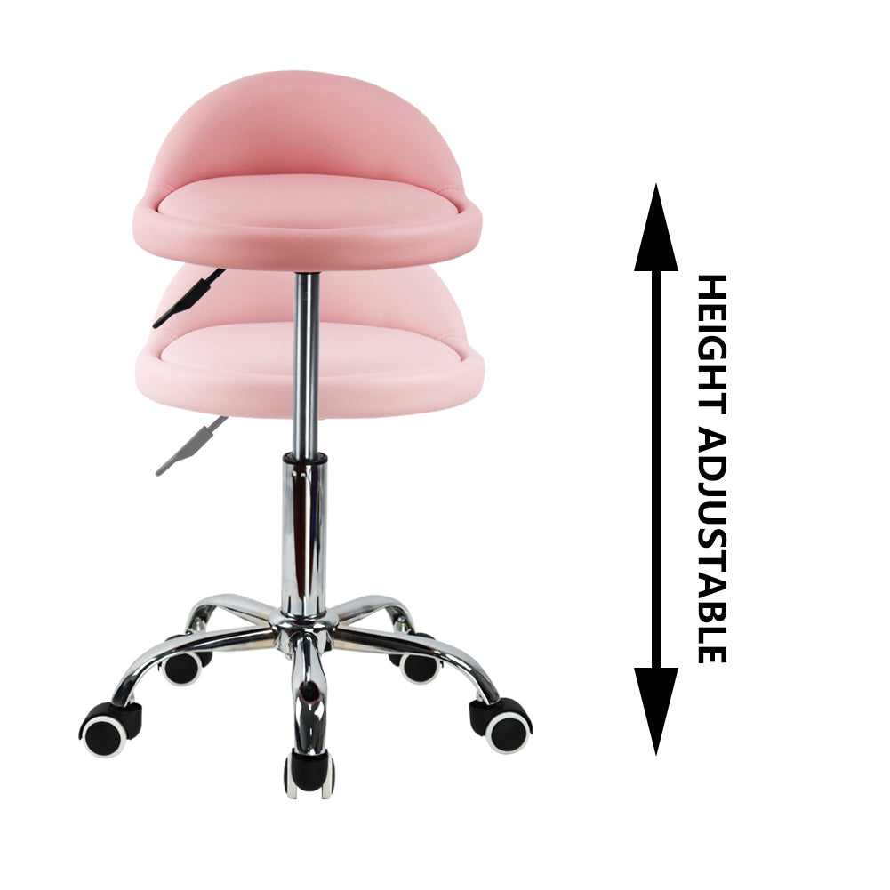 KKTONER PU Leather Rolling Stool with Low Backrest Desk Chair Home Office stool PINK