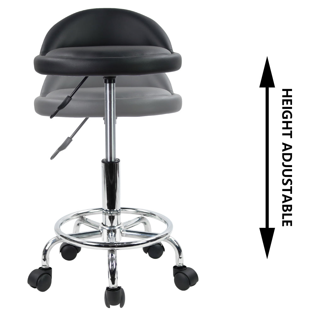 KKTONER PU Leather Rolling Stool with Low Backrest Desk Chair Home Office stool Black