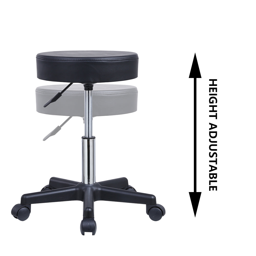 KKTONER Round Rolling Stool PU Leather Height Adjustable Swivel Work SPA Medical Salon Stool Black