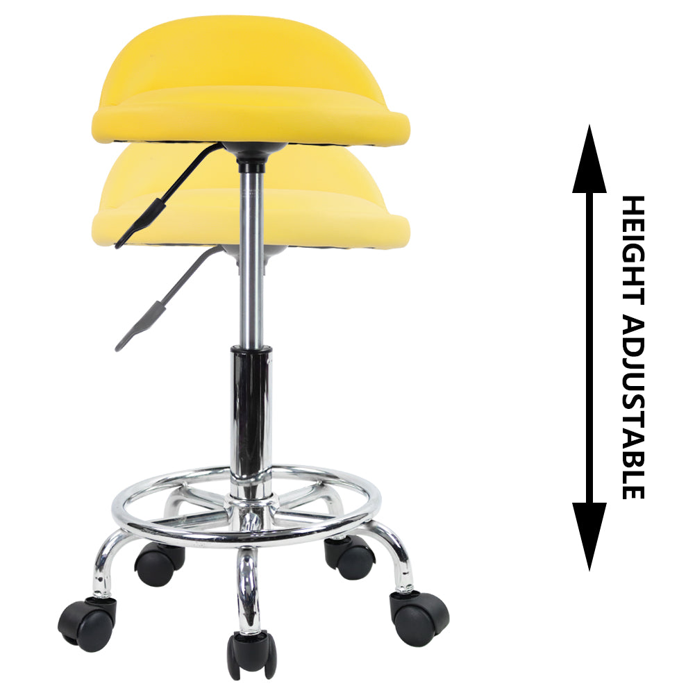 KKTONER PU Leather Rolling Stool with Low Backrest Desk Chair Home Office stool Yellow