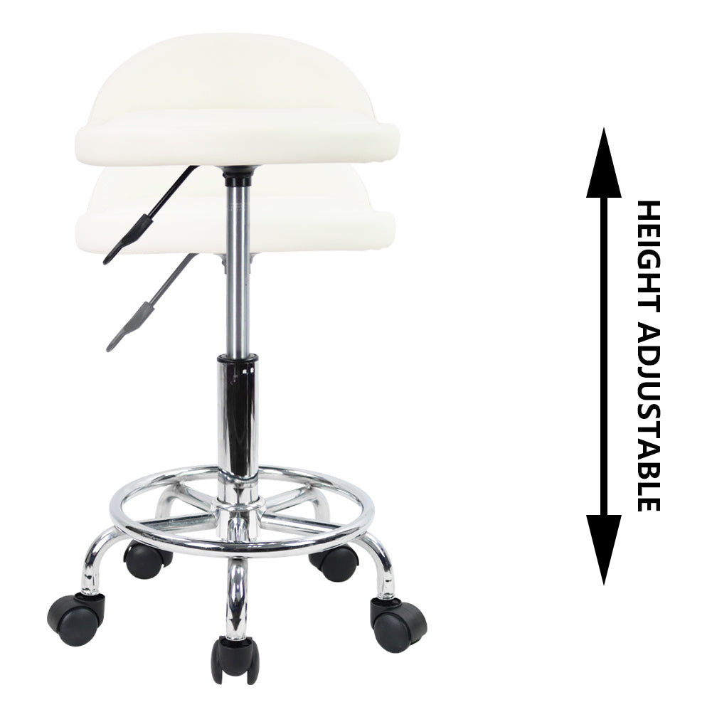 KKTONER PU Leather Rolling Stool with Low Backrest Desk Chair Home Office stool White