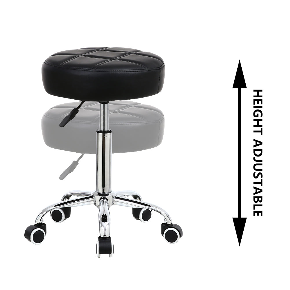 KKTONER Round Rolling Stool PU Leather Height Adjustable Swivel Counter stool Black