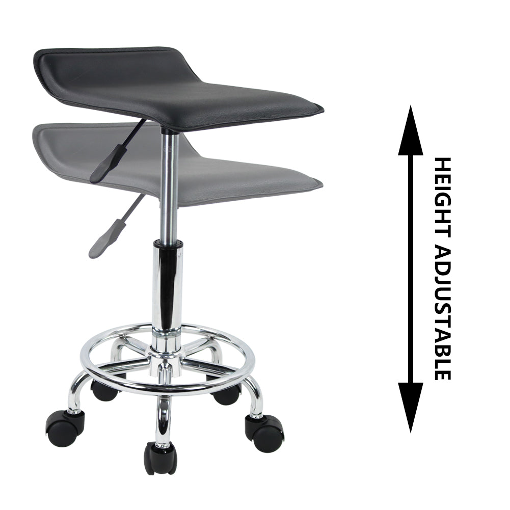 KKTONER Square Height Adjustable Rolling Stool with Foot Rest PU Leather Seat Spa Drafting Salon Tattoo Workstation Swivel Office Stools Small (Black)