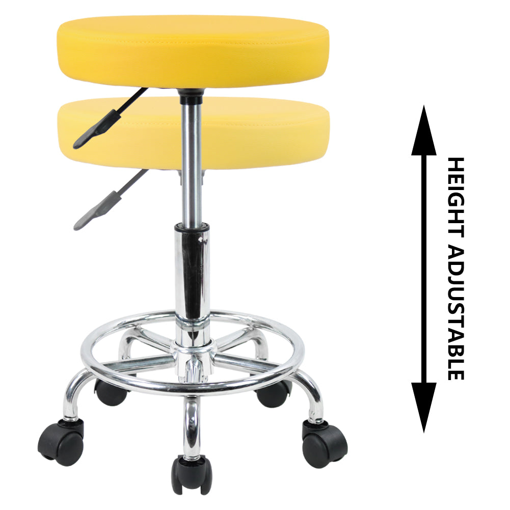 KKTONER PU Leather Round Rolling Stool with Foot Rest Swivel Height Adjustment Tattoo Stools Yellow