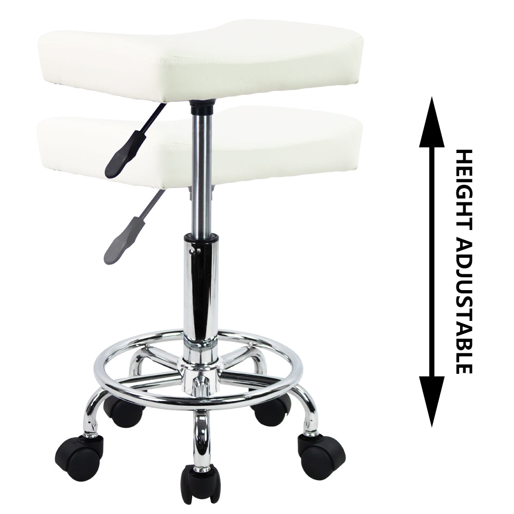 KKTONER Square Rolling Stool PU Leather Height Adjustable Swivel Massage SPA Salon Stools Task Chair with footrest Small (White)