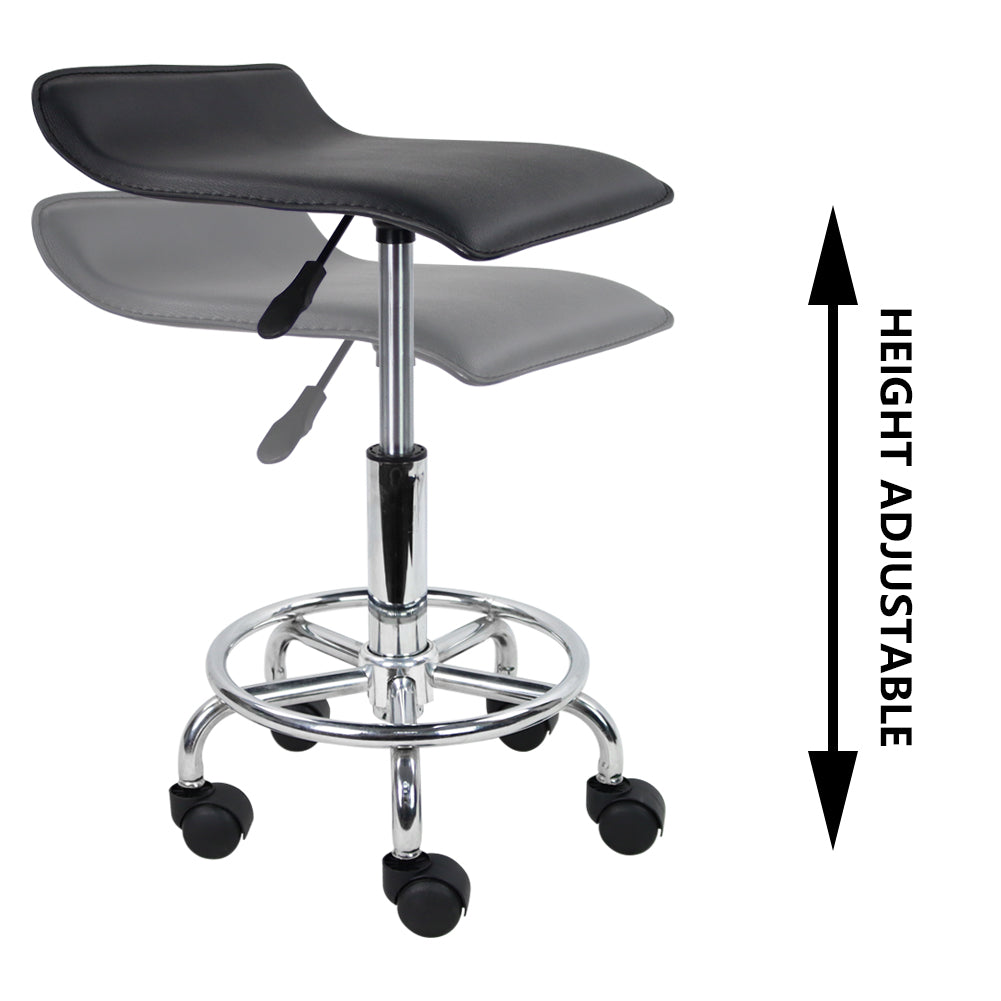 KKTONER Square Rolling Stool PU Leather Height Adjustable Swivel Massage SPA Salon Stools Task Chair with Wheels Black