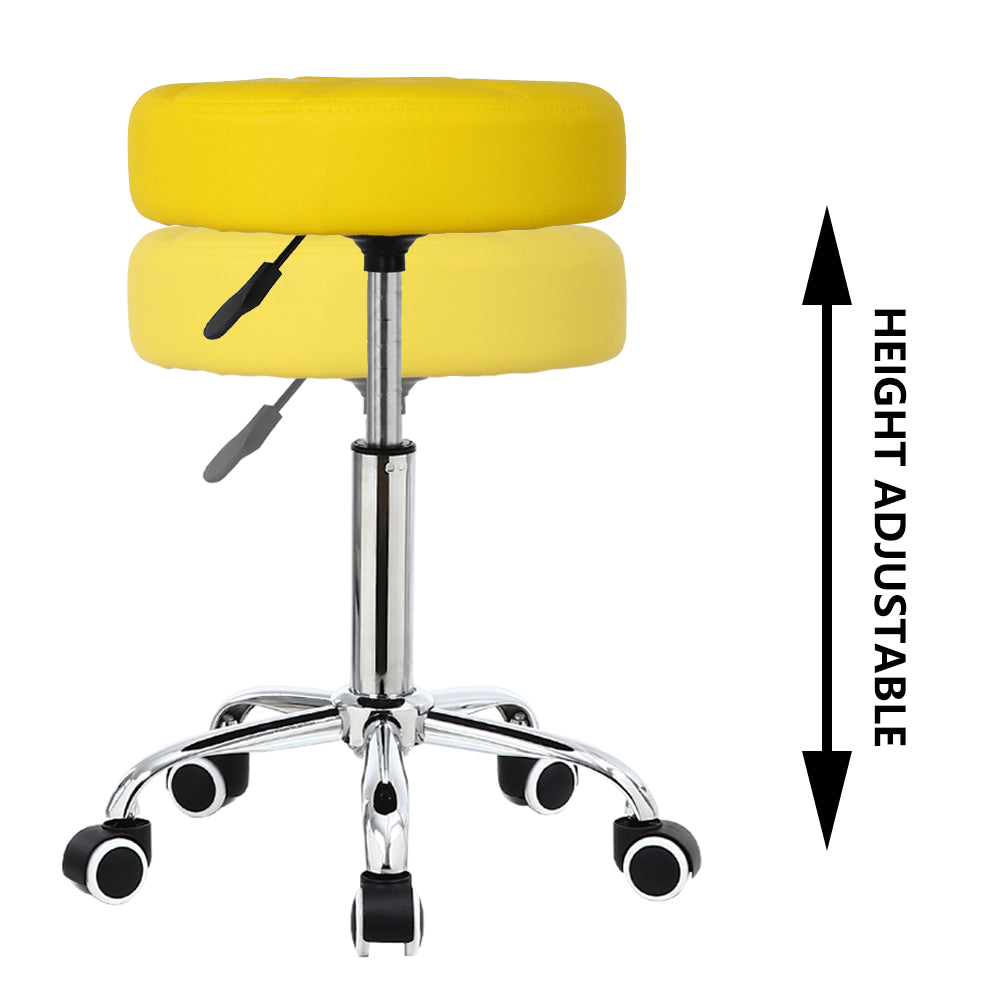 KKTONER Round Rolling Stool PU Leather Height Adjustable Swivel Drafting Salon Chair Yellow